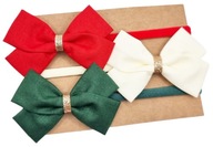 Opaski na głowę z kokardkami na święta czerwona ecru i butelkowa zieleń