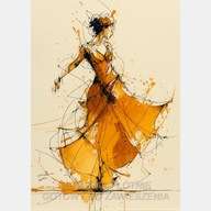 Kobieta baletnica taniec akwarela tusz szkic żółty obraz na płótnie 55x80