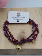 Blueberry Bransoletka damska potrójna Koraliki fiolet Słońce Stal 316L