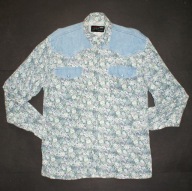 YOUNG STYLE_Piękna KOSZULA_niebieska kwiaty JEANS zatrzaski MODNA_S