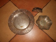 ŁADNA AŻUROWA SREBRZONA PATERA 2 SZT I SERWETNIK