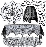 OZDOBY DEKORACJE HALLOWEEN ZESTAW PAJĘCZYNA NIETOPERZE OBRUS PAJĘCZYNA