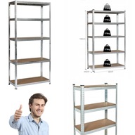 REGAŁ MAGAZYNOWY METALOWY DREWNIANY WCISKANY 5 PÓŁEK GARAŻOWY 180x9040 cm