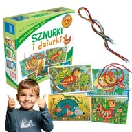 WYSZYWANKI BEZ IGŁY OBRAZKI SZNURKI DZIURKI 4 PLANSZE 8 SZNURKÓW