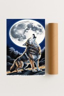 Plakat bez ramy 21x30 cm Wilk wyjący do księżyca | Pomysł na Prezent