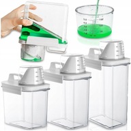 ZESTAW POJEMNIKÓW DOZOWNIK NA PROSZEK PŁYN DO PRANIA 2,3L 1,8L 1,1L MIARKA