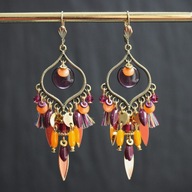 Kolczyki damskie wiszące Premium Handmade złoto kolorowe szkło boho hippie