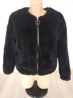 Krótka czarna pluszowa kurtka miś Bershka M 38