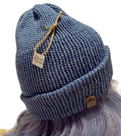 Ciepła, niebieska czapka, wełna + alpaka, handmade