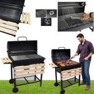 GRILL WĘGLOWY OGRODOWY 2 RUSZTY CHROMOWANE 2 PÓŁKI POPIELNIK TERMOMETR DUŻY