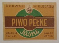 STARA ETYKIETA PIWO JASNE PEŁNE BROWAR ELBLĄG