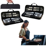 ZESTAW AKCESORIÓW DO GRILLA ZE STALI NIERDZEWNEJ SZTUĆCE PRZYBORY ETUI 10W1