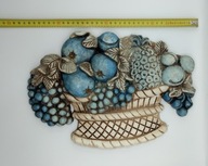 Przepiękna niebieska płyta - kosz z owocami okazała solidna duża - 36cm