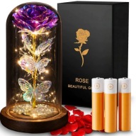 WIECZNA RÓŻA W SZKLE LED ŚWIECĄCA PIĘKNY PREZENT NA DZIEŃ BABCI I DZIADKA