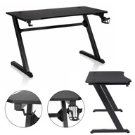 Biurko Gamingowe 120x60 cm Czarne | Uchwyt na Słuchawki | 2x Otwór na Kable