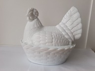 KURA huta ZĄBKOWICE bomboniera SZKŁO białe ORYGINAŁ duża