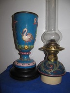 UMIKAT--Salonowa-Majolikowa Lampa Naftowa XIXw