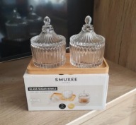 Smukee Szklane Cukiernice 2 szt. na bambusowej podstawce