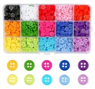1200x GUZIKI PLASTIKOWE KOLOROWE 15 KOLORÓW 9 MM + PUDEŁKO ŻYWICA