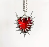 Naszyjnik gotycki serce czerwony kryształ kolia srebrna z łańcuszkiem