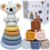 LT481 KLOCKI SENSORYCZNE GUMOWE MIĘKKIE KOALA WIEŻA MONTESSORI PIRAMIDKA j