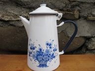 Stary NOWY Zdobiony Emaliowany Dzbanek z Pokrywką_1 L_OLKUSZ