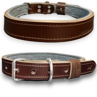 OBROŻA SKÓRZANA PRZESZYTA Z FILCEM KLAMRA METALOWA DUŻY ŚREDNI PIES S/M