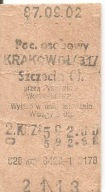 BILET KOLEJOWY -KRAKÓW GŁÓWNY -SZCZECIN GŁÓWNY -osobowy -1987 rok