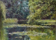 Staw w parku" obraz olejny na płótnie 30x40cm , oryginał Garncarek Al,,,