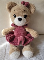 Uroczy Miś pluszowy na szydełku maskotka przytulanka HandMAde