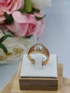 Sygnet pozłacany damski / męski prostokątna cyrkonia ażurowy rozmiar 7