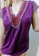 ORSEE bawełniana fioletowa bluzka koronkowe rękawki XXL