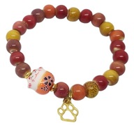 Ceramiczna bransoletka "Maneki Neko i Kocia Łapka" - pomarańczowo-żółta