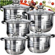 GARNKI HOFFNER 10EL ZESTAW STAL NIERDZEWNA INDUKCJA GAZ POKRYWKI KOMPLET