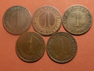 Zestaw 5 x 1 Reichspfennig,1924-1933.