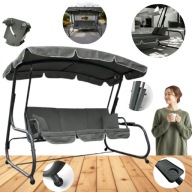 HUŚTAWKA OGRODOWA 3-OSOBOWA ROZKŁADANA ŁAWKA BUJANA DASZEK PODUSZKI SZARA