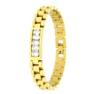58206 Bransoletka złota stal chirurgiczna szeroka z kryształkami