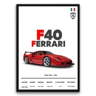 Plakat z ramą 21x30cm Ferrari F40 Klasyk Auto Wyścigi Garaż Design