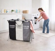 KOSZ NA PRANIE 3 KOMOROWY KOLOROWY WOLNOSTOJĄCY LEKKI SKŁADANY ORGANIZER