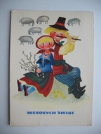 DANUTA IMIELSKA WESOŁYCH ŚWIĄT PASTUSZEK stara POCZTÓWKA 1961