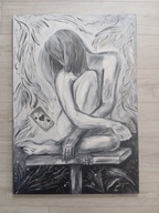 Obraz olejny "As Kier" 100x70 szarości złoto A. Reut Certyfikat