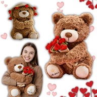 DUŻY PLUSZOWY MISIEK Z BUKIETEM KAPELUSZEM PREZENT NA WALENTYNKI DLA NIEJ