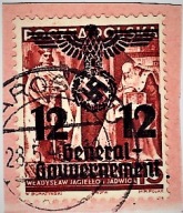 4 ZNACZKI General Gouvernement 12 gr GG Orzeł ze swastyką kasowane