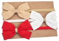 Opaski kokardki komplet dla dziewczynki beżowa czerwona i biała