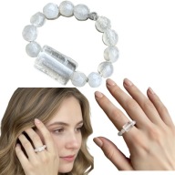 PIERŚCIONEK ELASTYCZNY JADEIT KRYSZTAŁ GÓRSKI NA GUMCE ROZMIAR 12-13