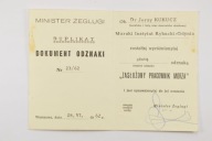 LEGITYMACJA ZŁOTA ODZNAKA ZASŁUŻONY PRACOWNIK MORZA 1962 r.