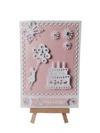 ZAPROSZENIA NA URODZINY TORT – DZIEWCZYNKA Z BALONAMI B6 JASNY RÓŻ – BIEL