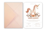 Zaproszenia urodzinowe PERSONALIZOWANE jednorożec z jednorożcem BOHO