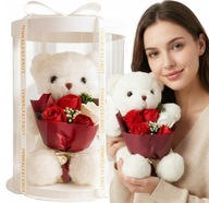 PLUSZOWY MIŚ Z BUKIETEM MYDLANYCH RÓŻ PLUSZAK PREZENT NA WALENTYNKI PUDEŁKO
