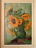 Piękne słoneczniki - stary duży obraz olejny / ręcznie malowany